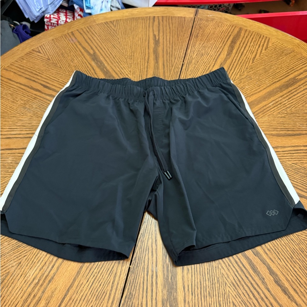Legend Men's Black Athletic Shorts with White Side Stripe and Drawcord